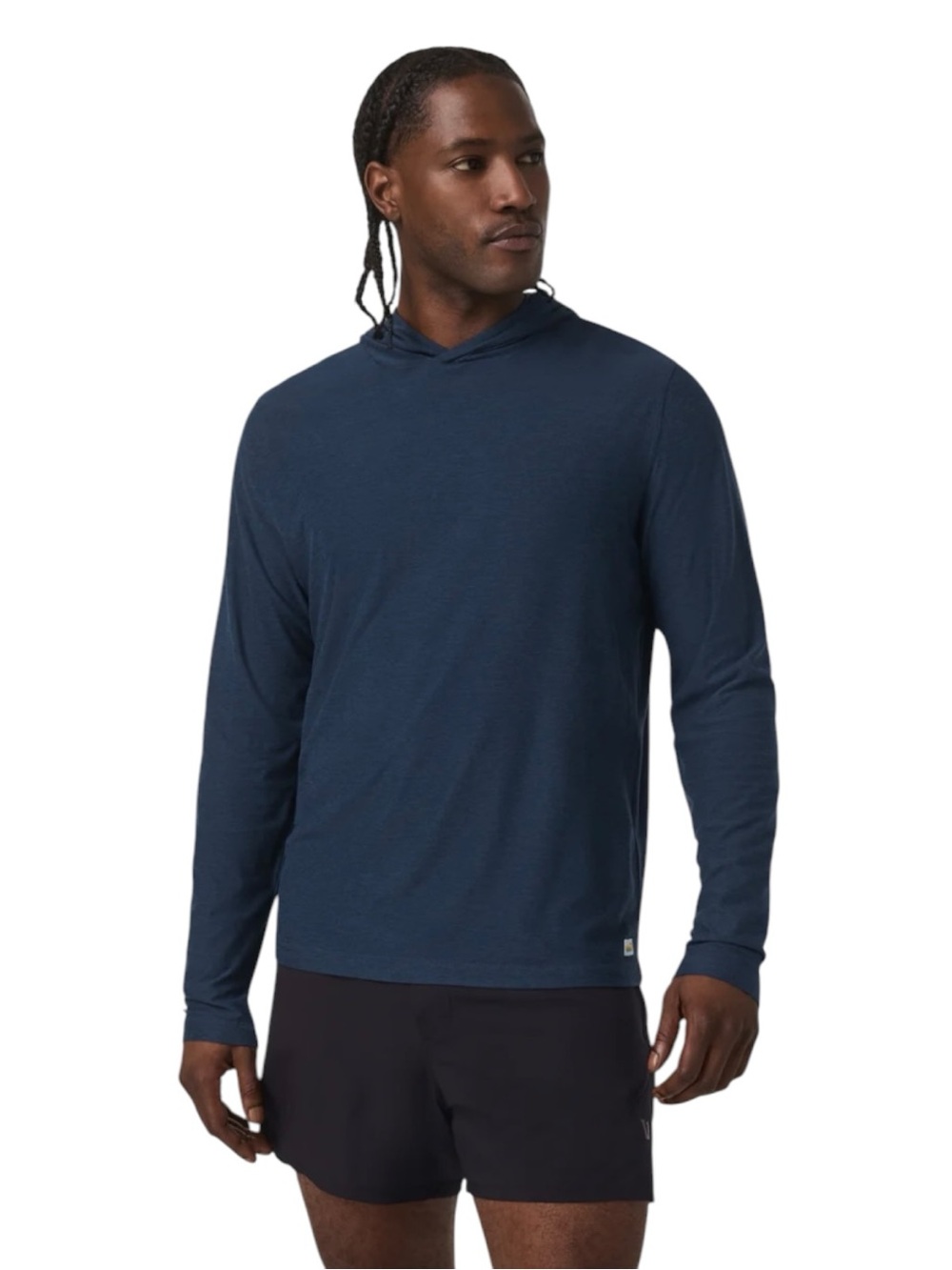 Vuori Strato Tech Hoodie Lightweight Long Sleeve in Navy Heather